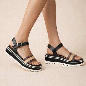 SUPERTRASH Logo Strap Comfort Style Black and Tan Women's Sandals size 9